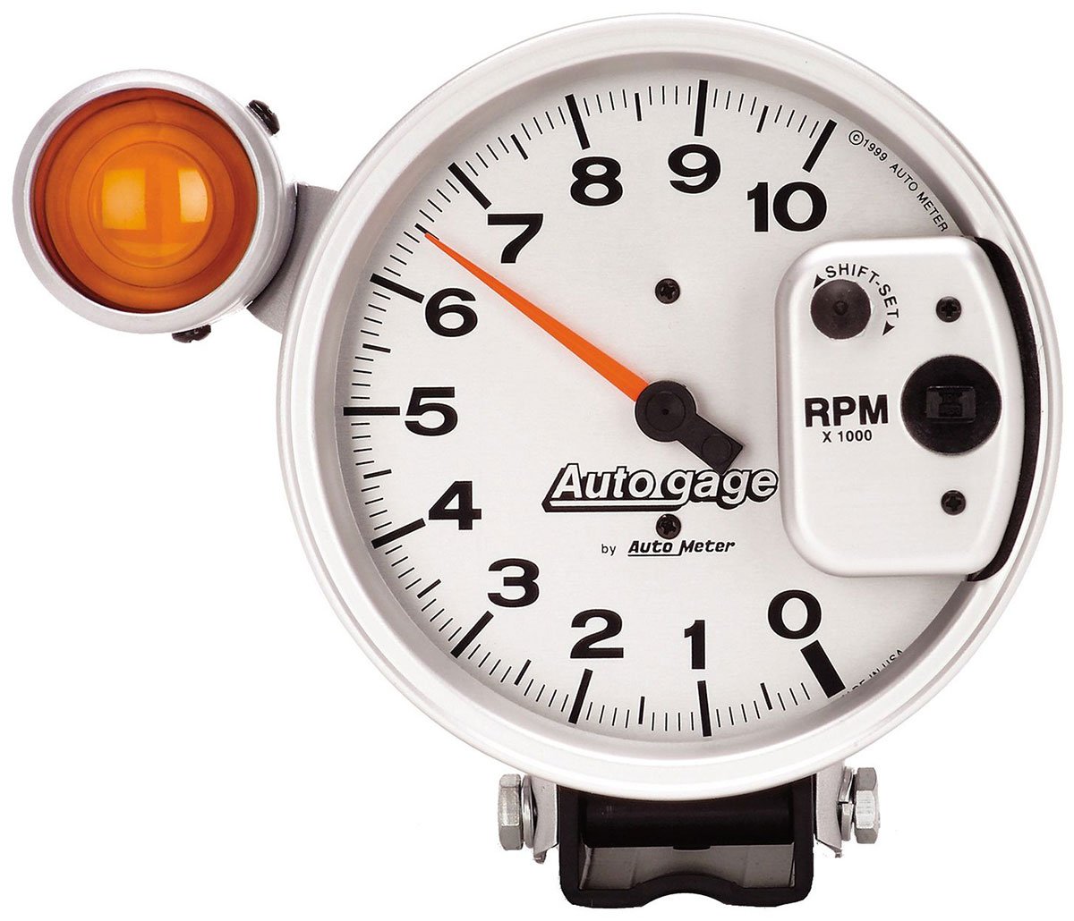 Auto gage Shift-Lite Tachometer
5", Pedestal Mount, Silver, 0-10,000 rpm