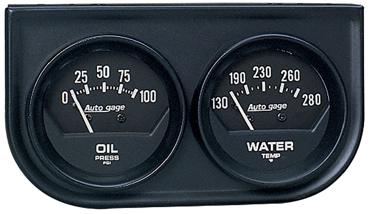 Auto gage Two-Gauge Console 2-1/16", Mechanical, Oil Pressure 0-100 psi, Water Temperature 130-280°F