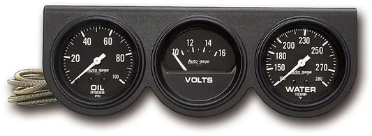 Auto gage Three-Gauge Console
2-5/8", Mechanical, Oil Pressure, Water Temperature, Voltmeter