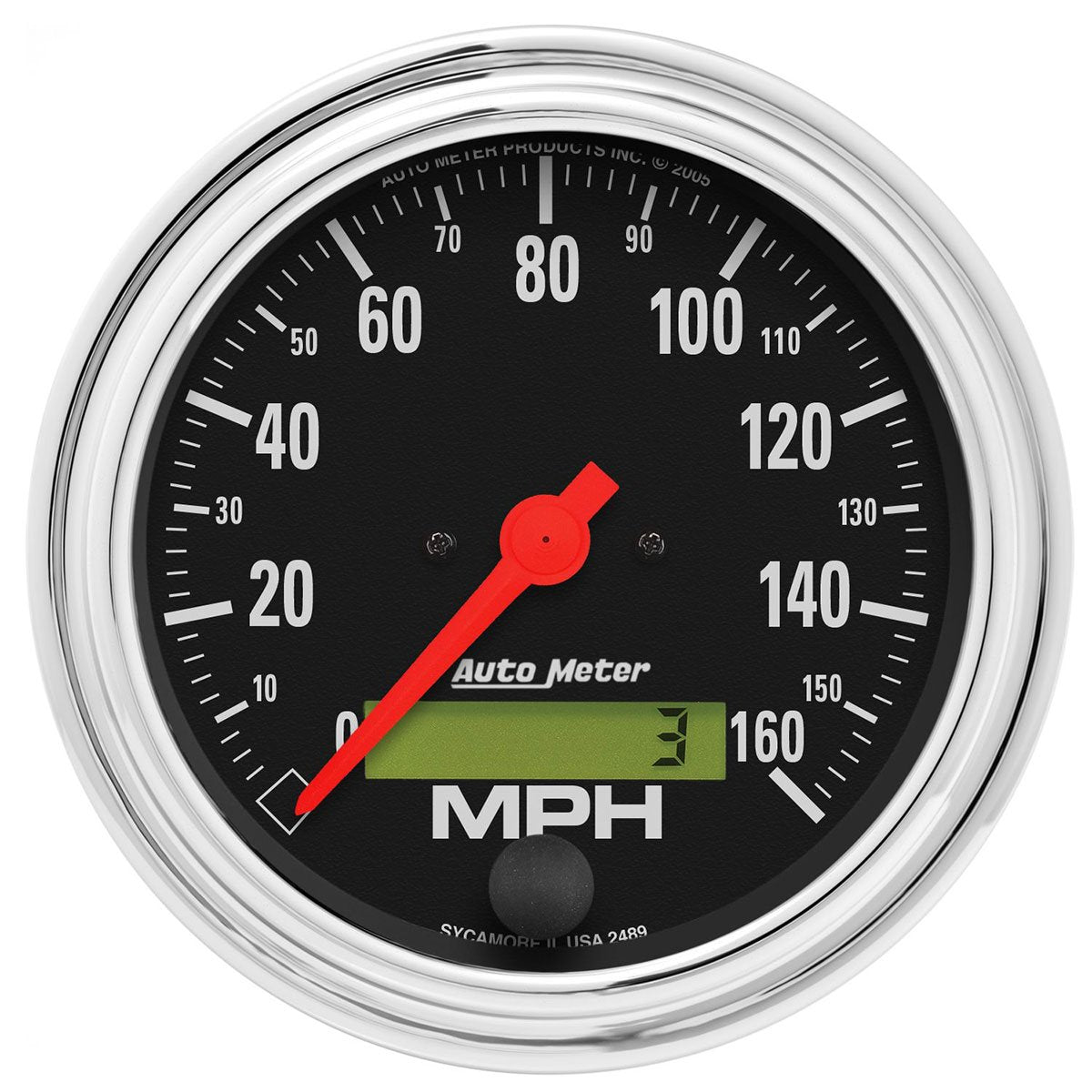 Traditional Chrome Speedometer
3-3/8", In-Dash, Programmable, 0-160 mph