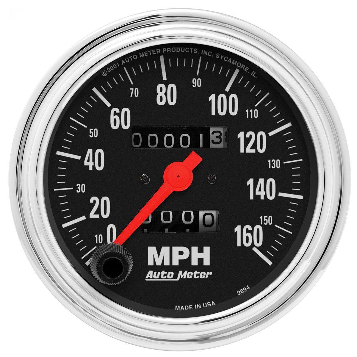 Traditional Chrome Speedometer
3-3/8", In-Dash, Mechanical, 0-160 mph