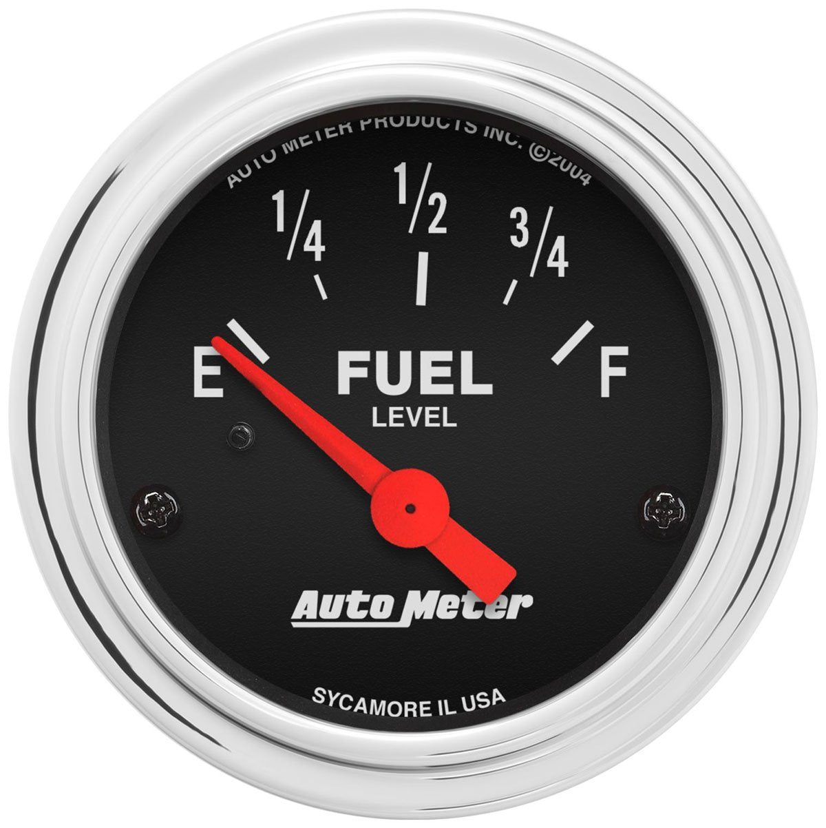 Traditional Chrome Series Fuel Level Gauge  2-1/16", Short Sweep Electric, GM, 0 ohms Empty/90 ohms Full