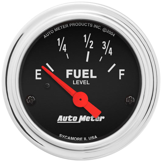 Traditional Chrome Series Fuel Level Gauge  2-1/16", Short Sweep Electric, Ford, 73 ohms Empty/8-12 ohms Full