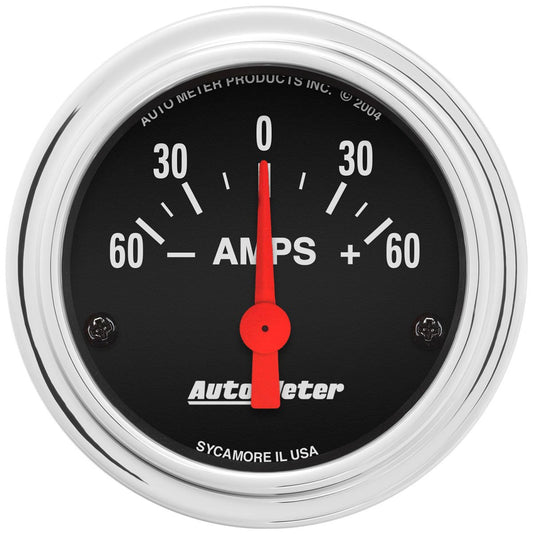 Traditional Chrome Series Ammeter Gauge  2-1/16", Short Sweep Electric, 60-0-60 amps