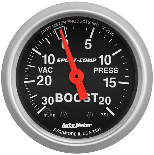 Sport-Comp Series Boost/Vacuum Gauge  2-1/16", Full Sweep Mechanical, 30 In. Hg./20 psi