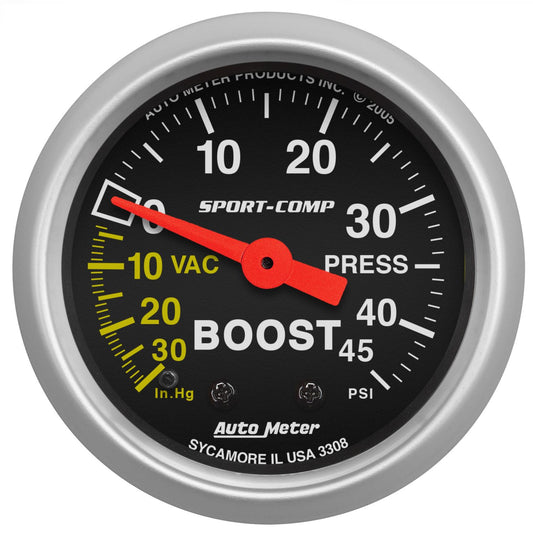 Sport-Comp Series Boost/Vacuum Gauge  2-1/16", Full Sweep Mechanical, 30 In. Hg./45 psi