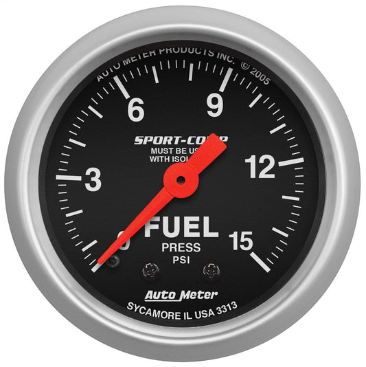 Sport-Comp Series Fuel Pressure Gauge  2-1/16", Full Sweep Mechanical, With Isolator, 0-15 psi