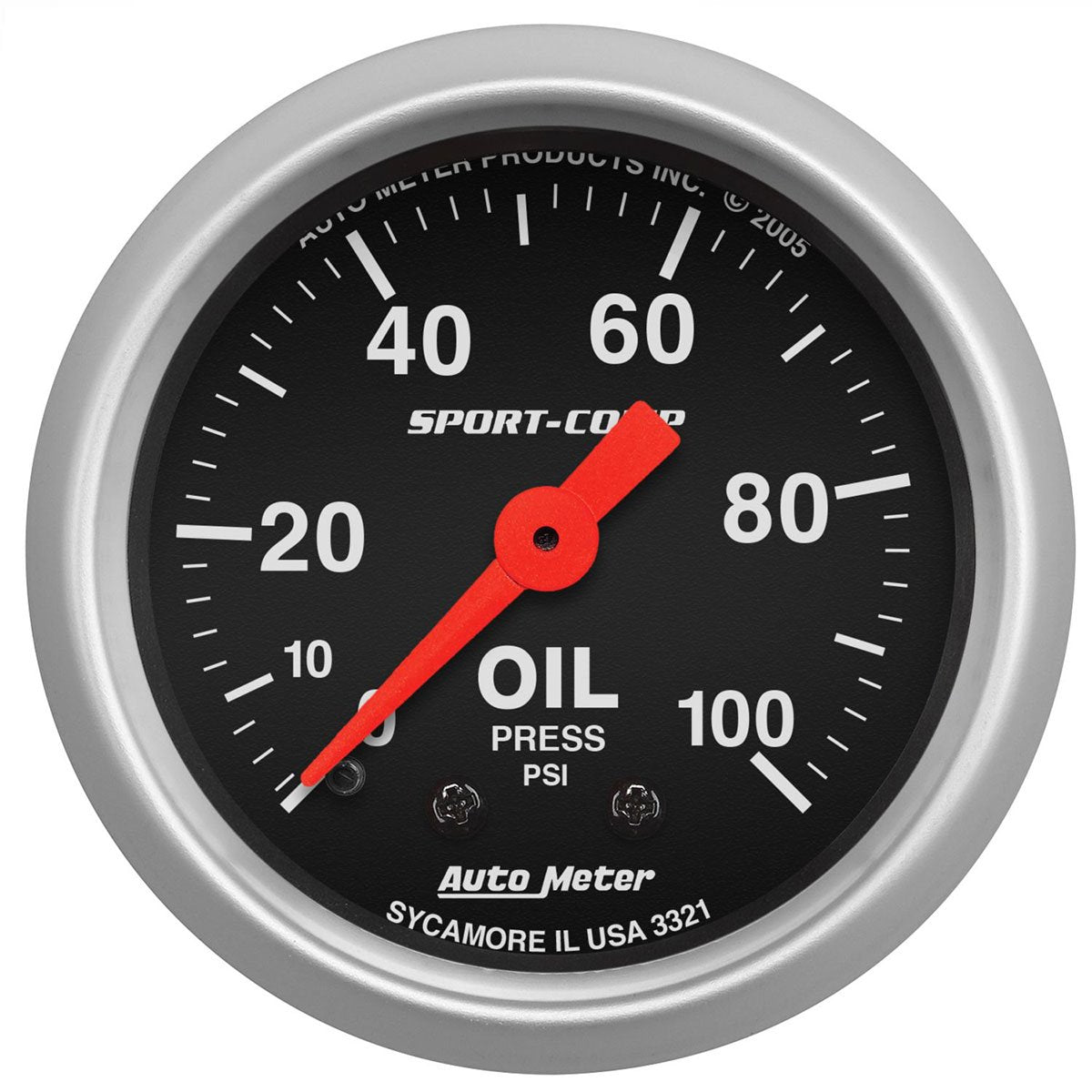 Sport-Comp Series Oil Pressure Gauge  2-1/16", Full Sweep Mechanical, 0-100 psi