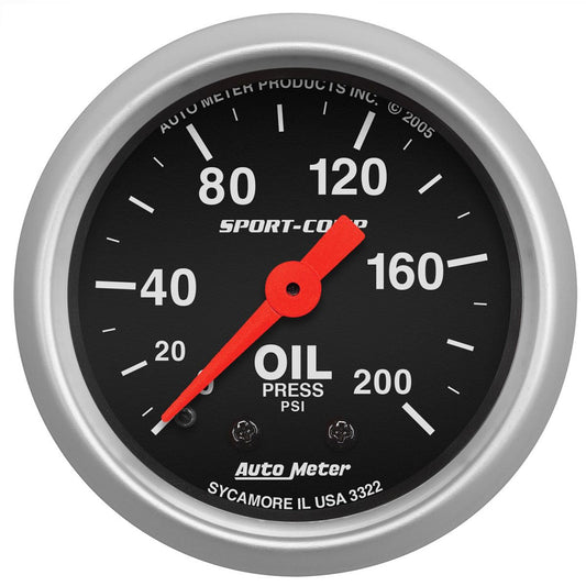 Sport-Comp Series Oil Pressure Gauge  2-1/16", Full Sweep Mechanical, 0-200 psi