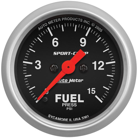 Sport-Comp Series Fuel Pressure Gauge  2-1/16", Full Sweep Electric, 0-15 psi