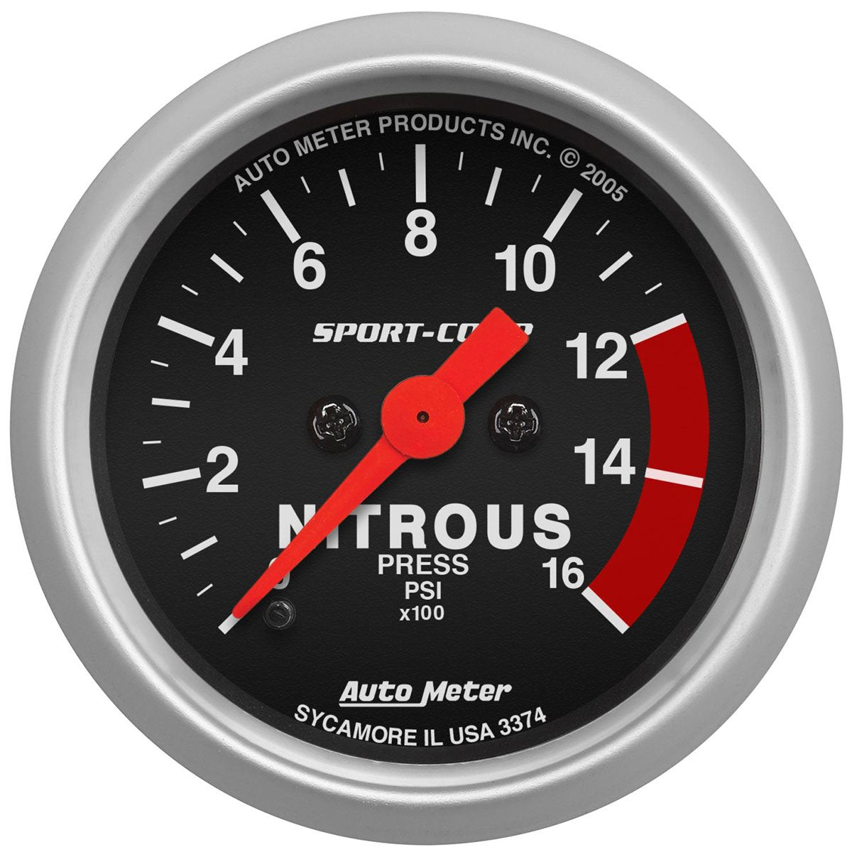 Sport-Comp Series Nitrous Pressure Gauge  2-1/16", Full Sweep Electric, 0-1600 psi