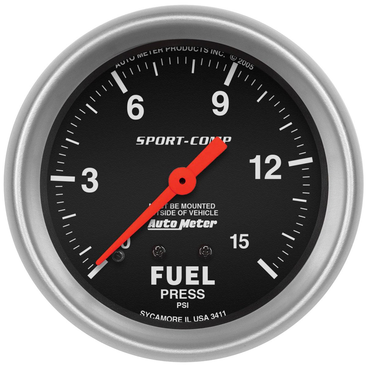 Sport-Comp Series Fuel Pressure Gauge  2-5/8", Full Sweep Mechanical, 0-15 psi