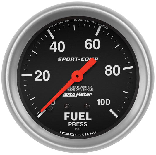 Sport-Comp Series Fuel Pressure Gauge  2-5/8", Full Sweep Mechanical, 0-100 psi