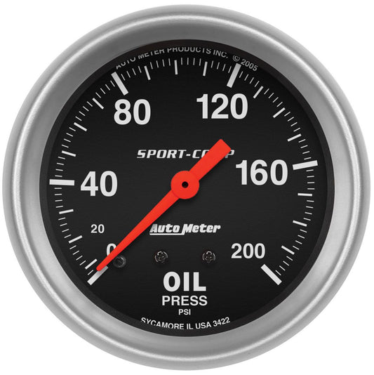 Sport-Comp Series Oil Pressure Gauge  2-5/8", Full Sweep Mechanical, 0-200 psi