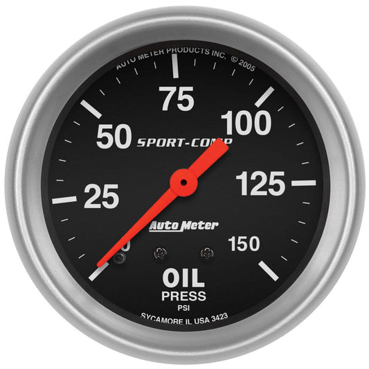 Sport-Comp Series Oil Pressure Gauge  2-5/8", Full Sweep Mechanical, 0-150 psi