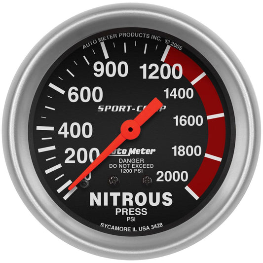 Sport-Comp Series Nitrous Pressure Gauge  2-5/8", Full Sweep Mechanical, 0-2000 psi