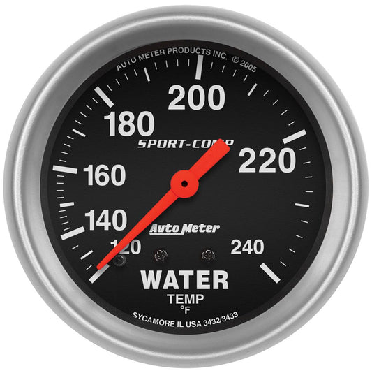 Sport-Comp Series Water Temperature Gauge  2-5/8", Full Sweep Mechanical, 120-240°F