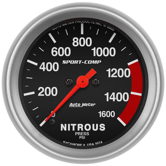 Sport-Comp Series Nitrous Pressure Gauge  2-5/8", Full Sweep Electric, 0-1600 psi