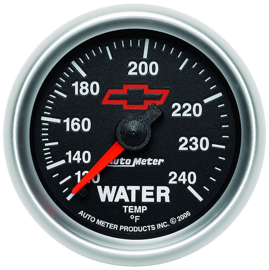 Chev Bow-Tie Water Temperature Gauge
2-1/16", Black Dial, Full Sweep Mechanical, 120-240°F