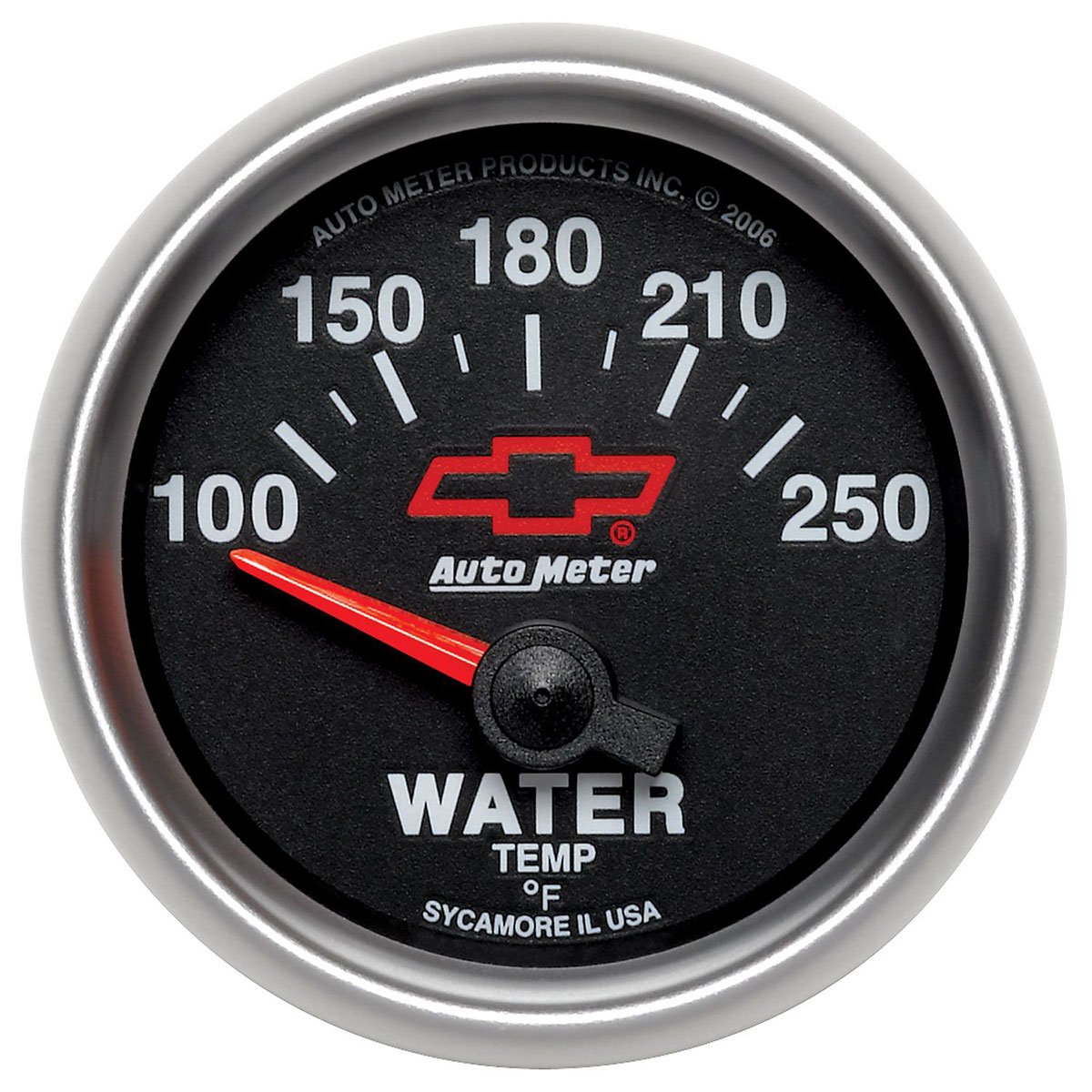 Chev Bow-Tie Water Temperature Gauge
2-1/16", Black Dial, Short Sweep Electrical, 120-240°F