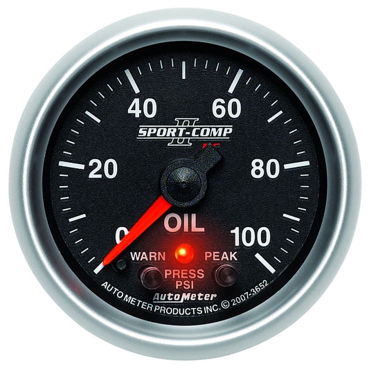 Sport-Comp II Oil Pressure Gauge
2-1/16", Full Sweep Electric, Peak Memory & Warning, 0-100 psi