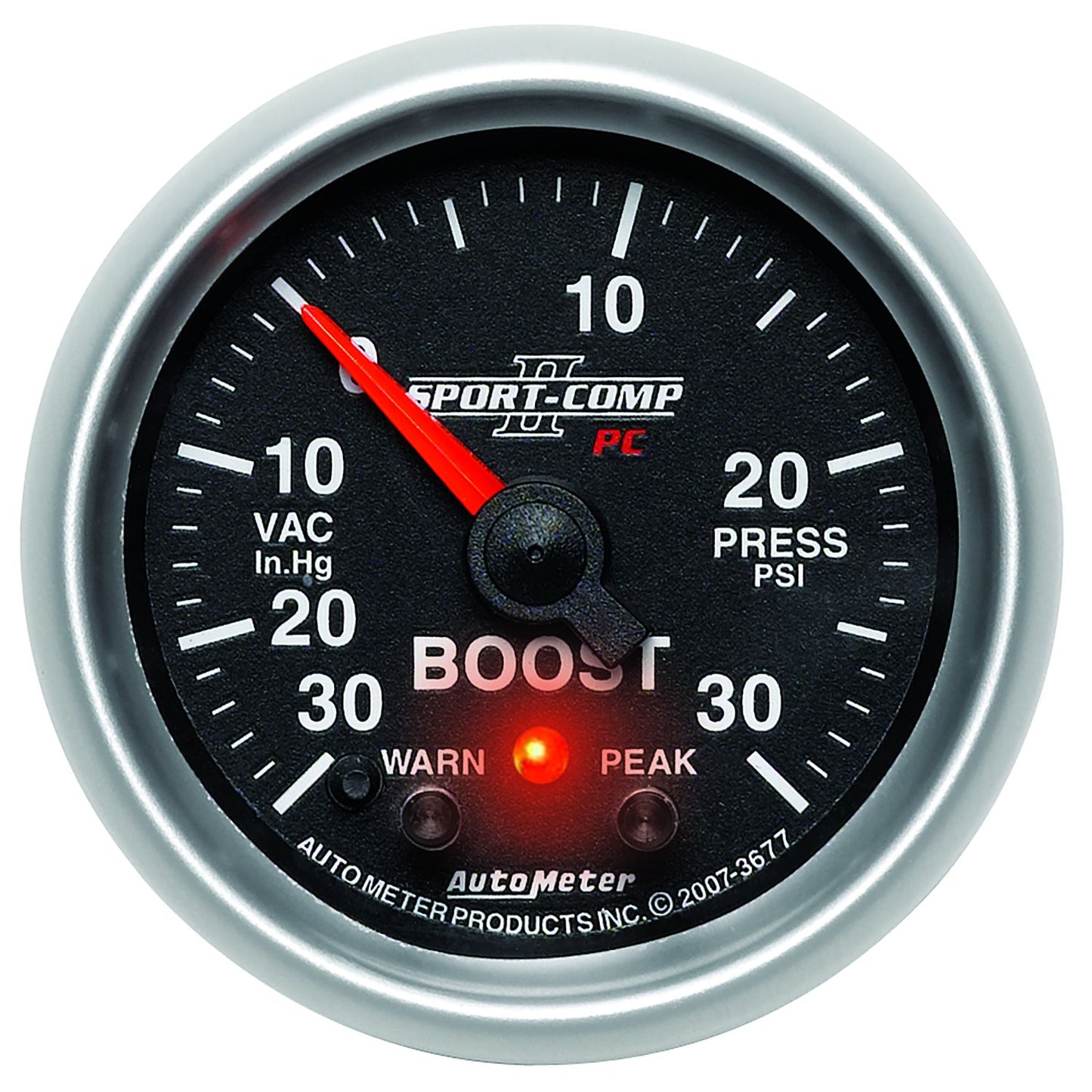 Sport-Comp II Boost/Vacuum Gauge 2-1/16", Full Sweep Electric, Peak Memory & Warning, 30in. Hg/30 psi