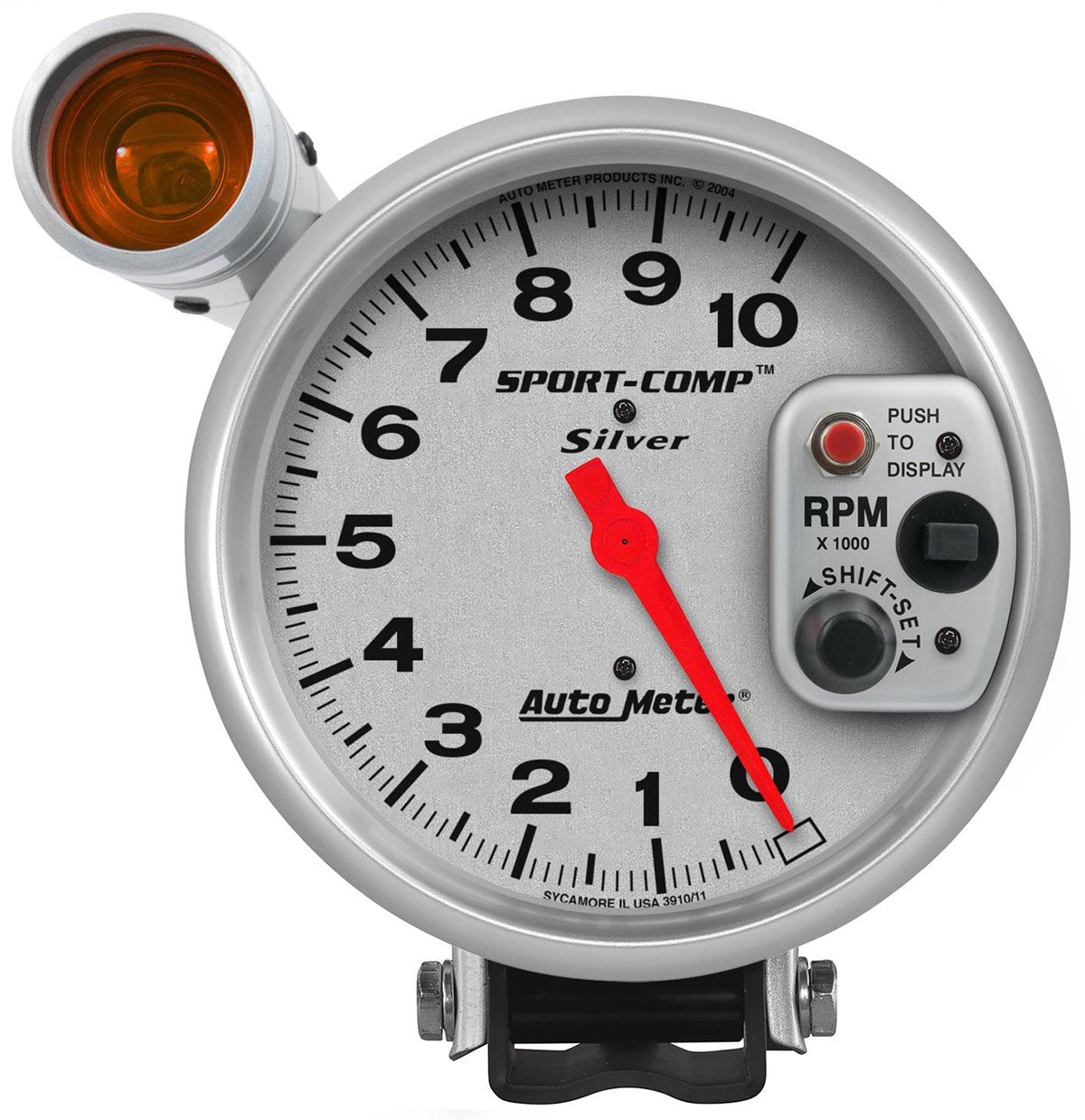 Sport-Comp Silver Shift-Lite Tachometer
5", Pedestal Mount, External Incandescent Amber Shift Light, 0-10,000 rpm