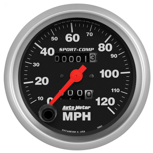 Sport-Comp Series Speedometer
3-3/8", In-Dash, Mechanical, 0-120 mph