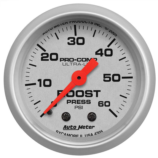 Ultra-Lite Series Boost Gauge
2-1/16", Full Sweep Mechanical, 0-60 psi