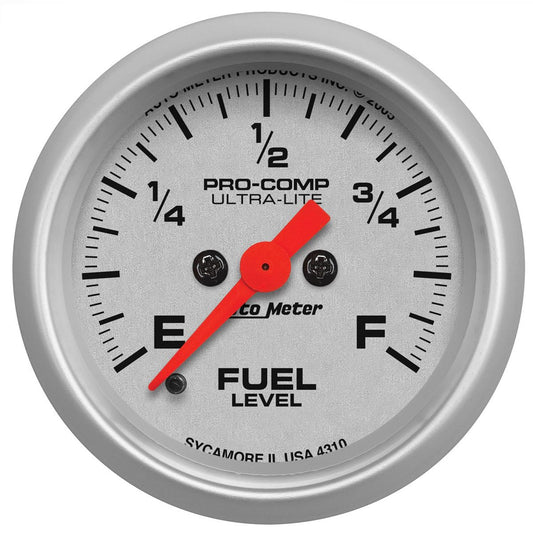 Ultra-Lite Series Fuel Level Gauge
2-1/16", Full Sweep Electric, Programmable, 0-280 ohms