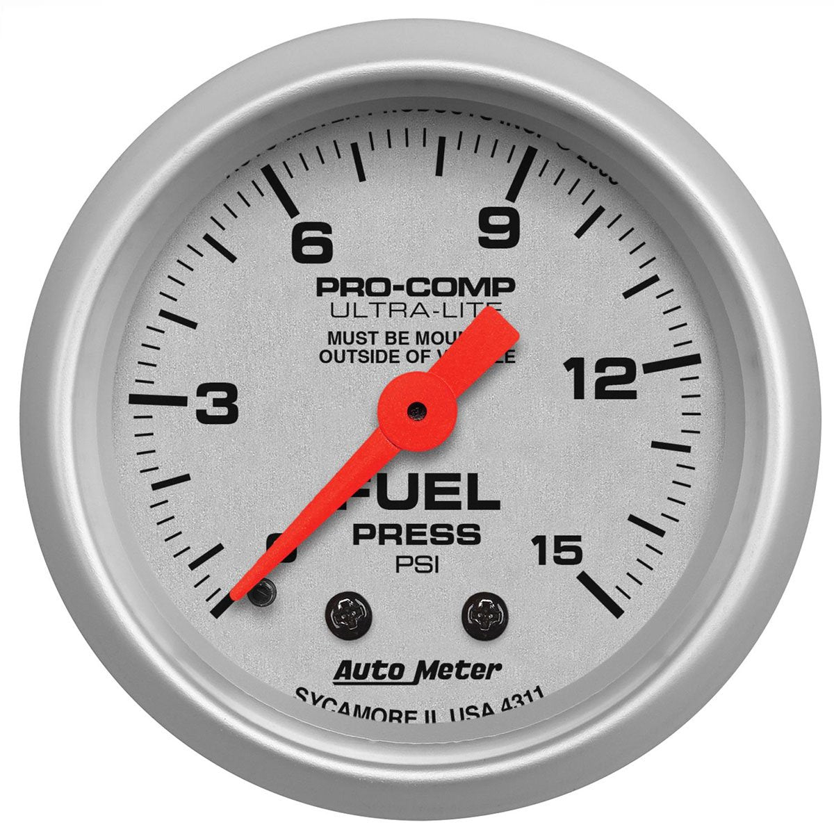 Ultra-Lite Series Fuel Pressure Gauge  2-1/16", Full Sweep Mechanical, 0-15 psi