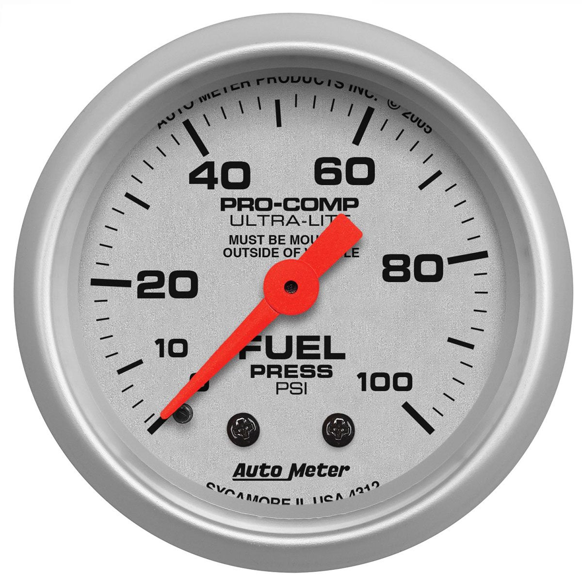 Ultra-Lite Series Fuel Pressure Gauge  2-1/16", Full Sweep Mechanical, 0-100 psi