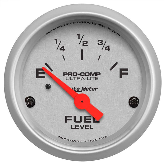 Ultra-Lite Series Fuel Level Gauge
2-1/16", Short Sweep Electric, 73 ohms Empty/10 ohms Full