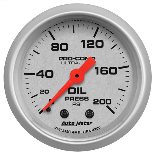 Ultra-Lite Series Oil Pressure Gauge  2-1/16", Full Sweep Mechanical, 0-200 psi