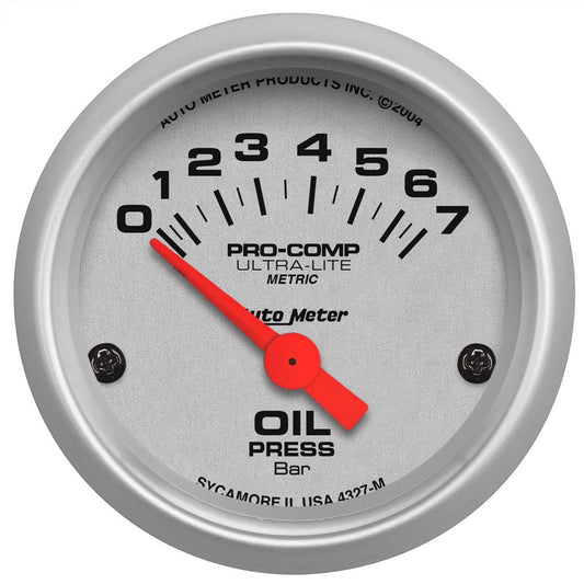 Ultra-Lite Series Oil Pressure Gauge  2-1/16", Short Sweep Electric, 0-7 Bar