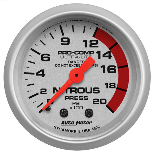 Ultra-Lite Series Nitrous Pressure Gauge  2-1/16", Full Sweep Mechanical, 0-2000 psi