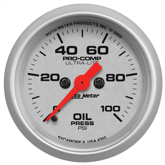 Ultra-Lite Series Oil Pressure Gauge  2-1/16", Full Sweep Electric, 0-100 psi