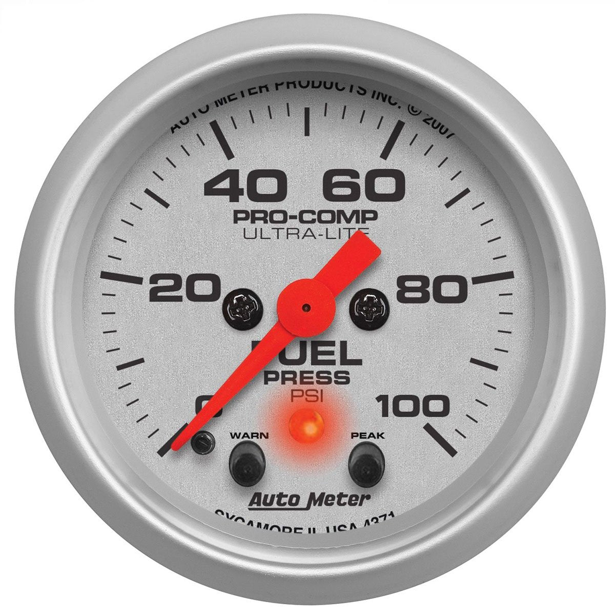 Ultra-Lite Series Fuel Pressure Gauge  2-1/16", Full Sweep Electric, Peak Memory and Warning, 0-100 psi