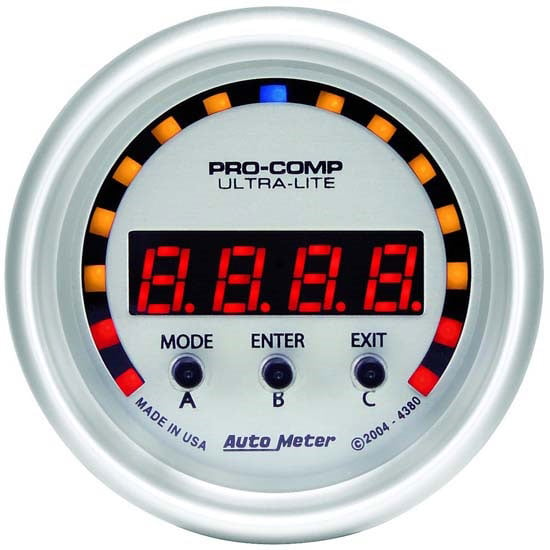 Ultra-Lite Series D-Pic Meter
2-1/16", Performance Meter, Timer, Accelerometer, 0-60, Quarter Mile, HP, Memory