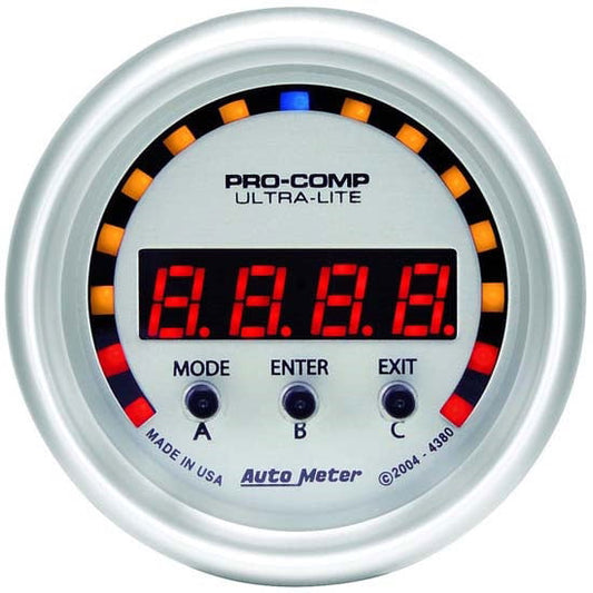 Ultra-Lite Series D-Pic Meter
2-1/16", Performance Meter, Timer, Accelerometer, 0-60, Quarter Mile, HP, Memory