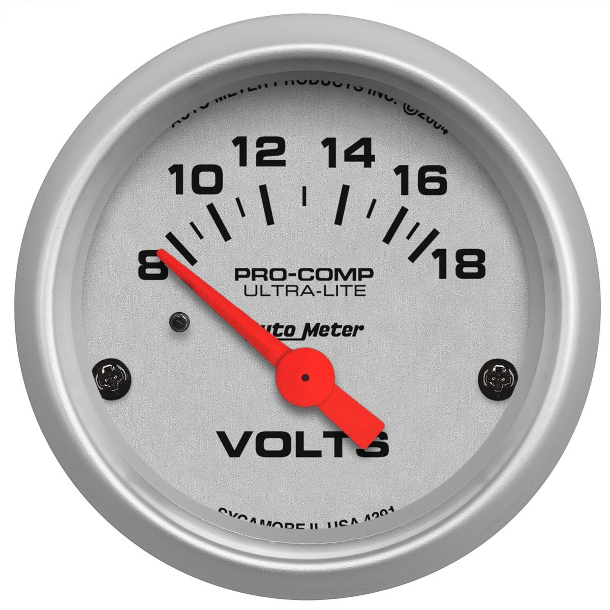 Ultra-Lite Series Voltmeter Gauge  2-1/16", Short Sweep Electric, 8-18 volts