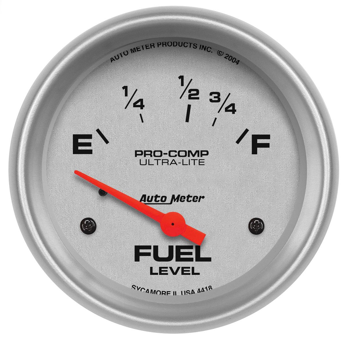 Ultra-Lite Series Fuel Level Gauge
2-5/8", Short Sweep Electric, 16 ohms Empty/158 ohms Full