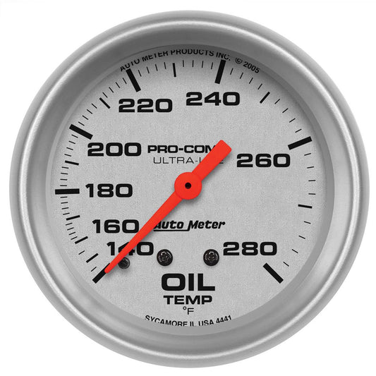 Ultra-Lite Series Oil Temperature Gauge  2-5/8", Full Sweep Mechanical, 140-280°F