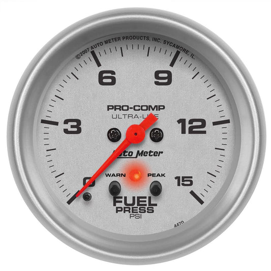 Ultra-Lite Series Fuel Pressure Gauge  2-5/8", Full Sweep Electric, Peak Memory and Warning, 0-15 psi