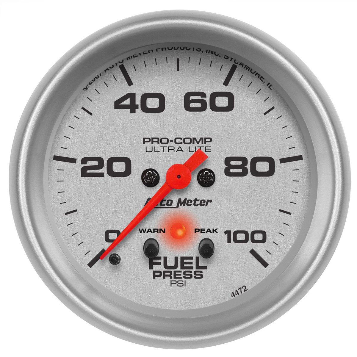 Ultra-Lite Series Fuel Pressure Gauge  2-5/8", Full Sweep Electric, Peak Memory and Warning, 0-100 psi