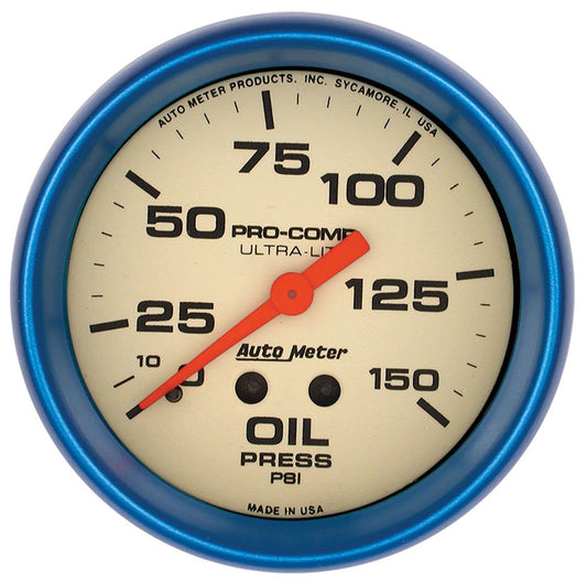 Ultra-Nite Series Oil Pressure Gauge  2-5/8", Full Sweep Mechanical, 0-150 psi