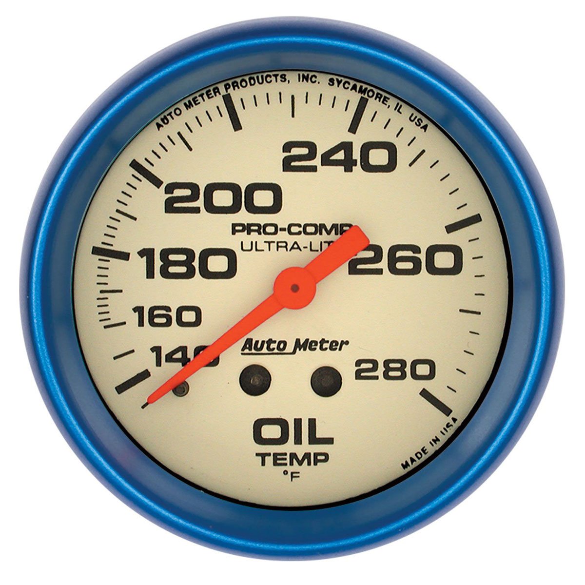 Ultra-Nite Series Oil Temperature Gauge  2-5/8", Full Sweep Mechanical, 140-280°F