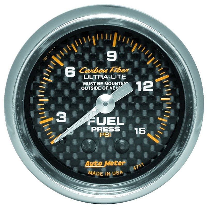 Carbon Fiber Series Fuel Pressure Gauge  2-1/16", Full Sweep Mechanical, 0-15 psi