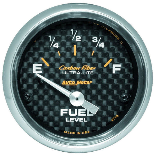 Carbon Fiber Series Fuel Level Gauge
2-1/16", Short Sweep Electric, 240 ohms Empty/33 ohms Full