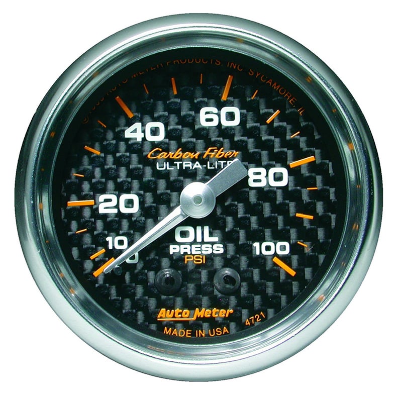 Carbon Fiber Series Oil Pressure Gauge  2-1/16", Full Sweep Mechanical, 0-100 psi